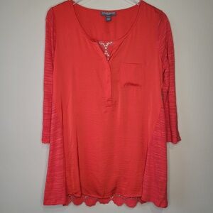 A Pea in the Pod Womens Maternity 3/4 Sleeve V-Neck Blouse Crochet Back Size M